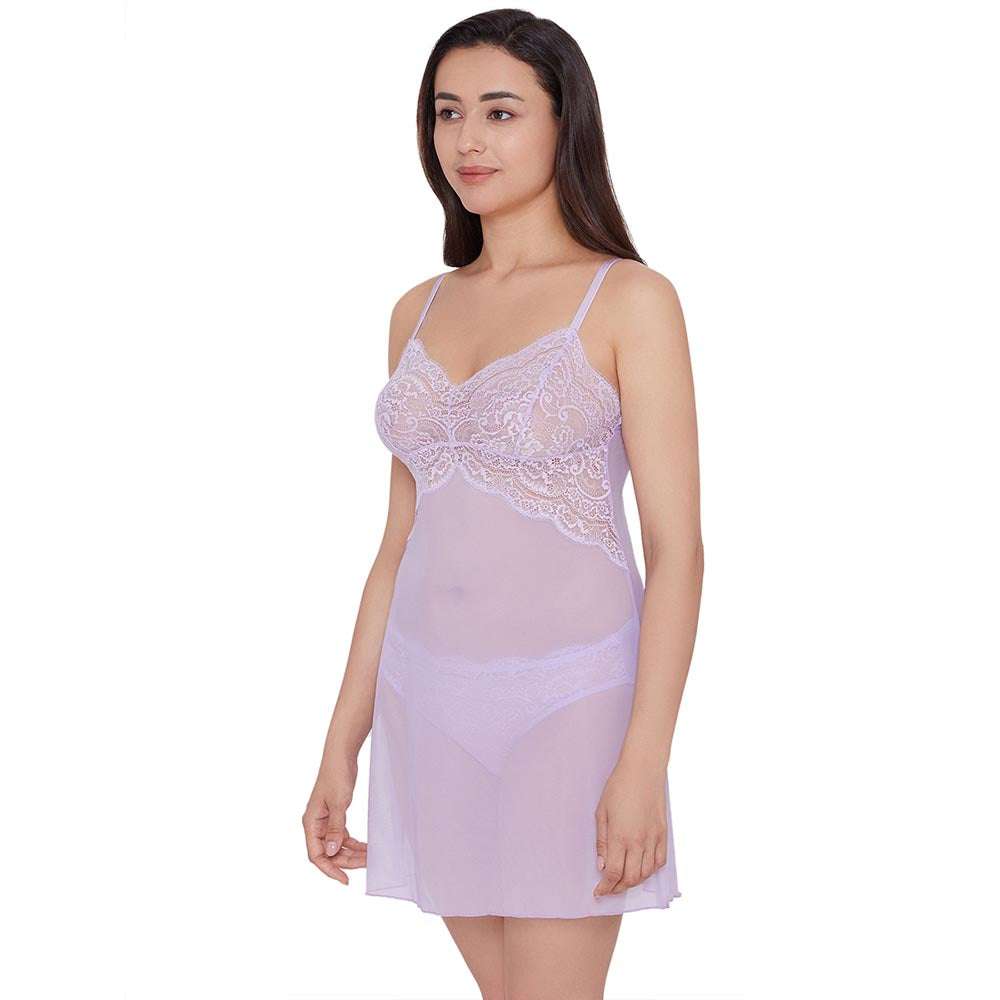Essential Lace Non Padded Non Wired Bridal Wear Lace Babydoll Chemise - Lavender