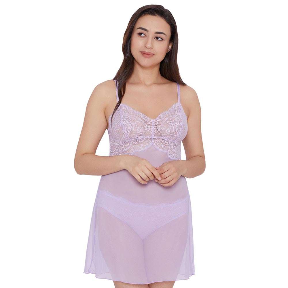 Essential Lace Non Padded Non Wired Bridal Wear Lace Babydoll Chemise - Lavender