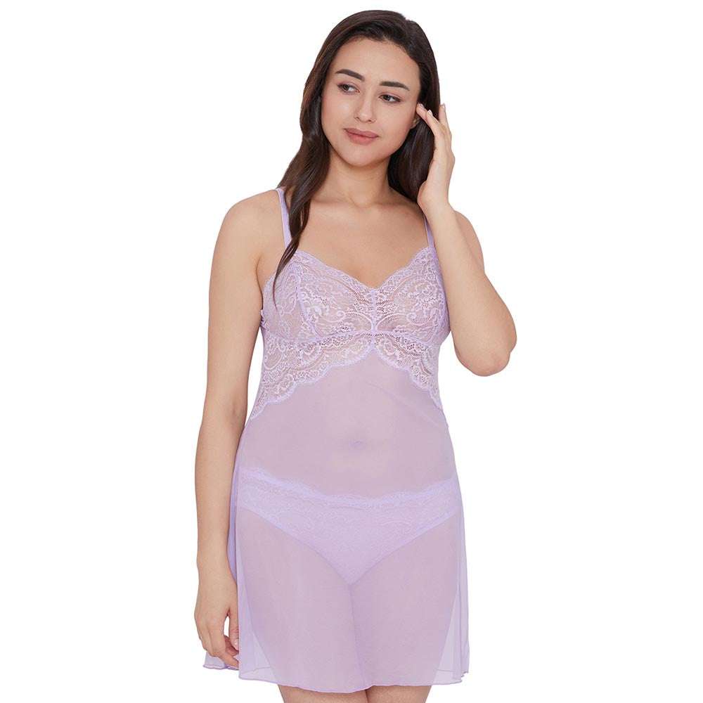 Essential Lace Non Padded Non Wired Bridal Wear Lace Babydoll Chemise - Lavender