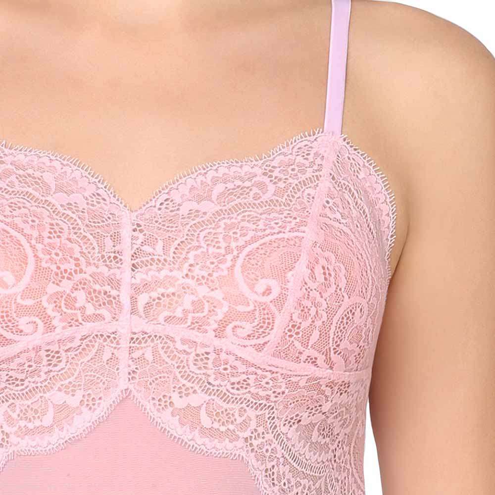 Essential Lace Non Padded Non Wired Bridal Wear Lace Babydoll Chemise - Pink