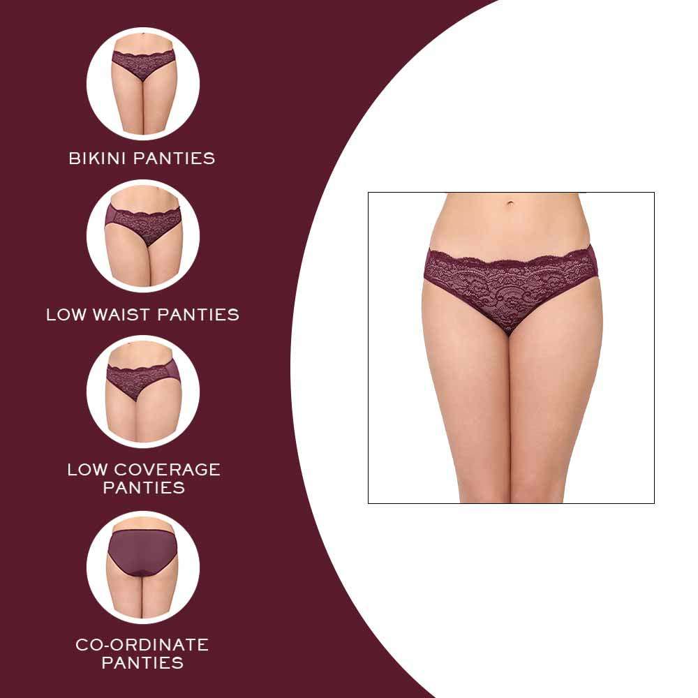 Essential Lace Low Waist Low Coverage Bridal Wear Lace Bikini Panty - Wine