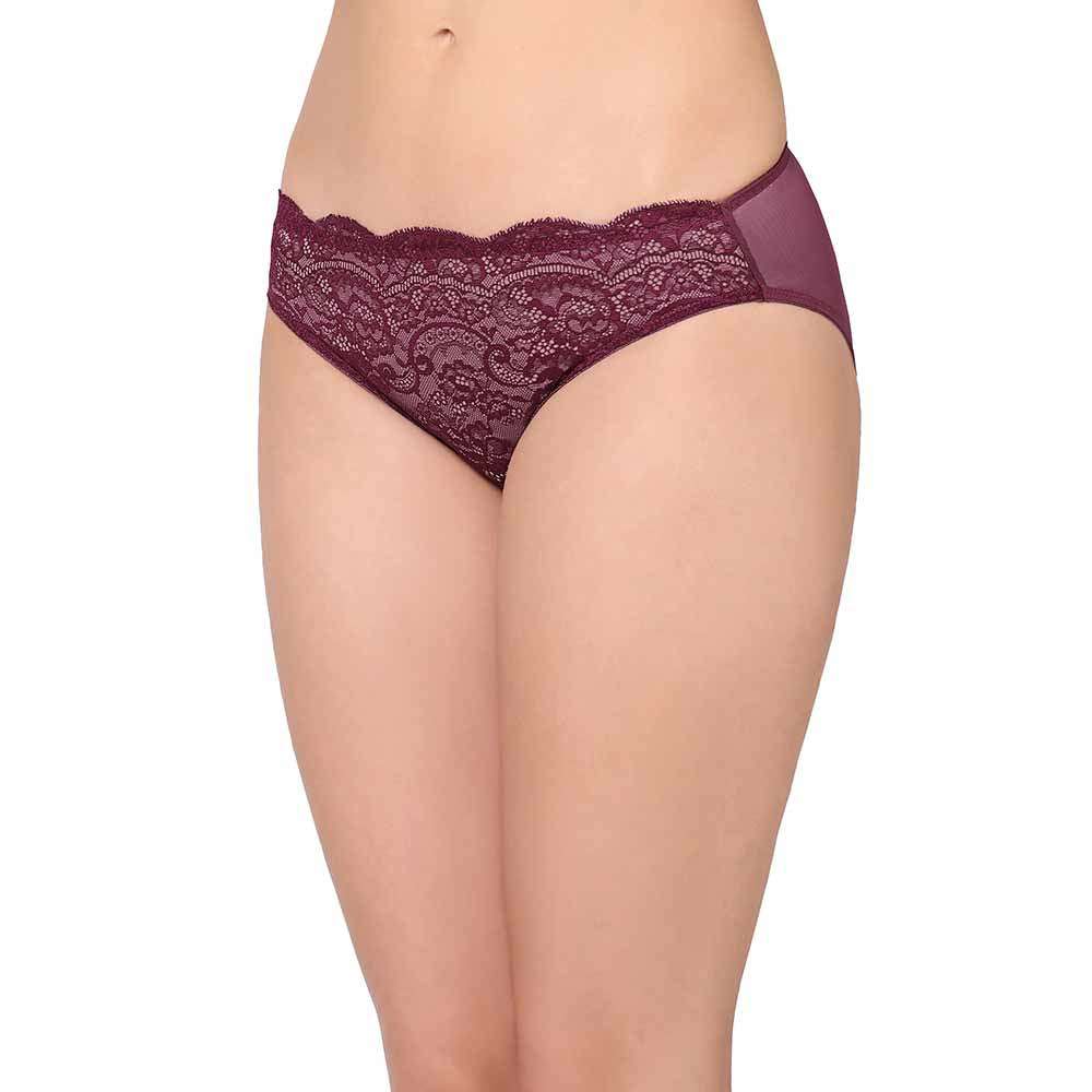 Essential Lace Low Waist Low Coverage Bridal Wear Lace Bikini Panty - Wine