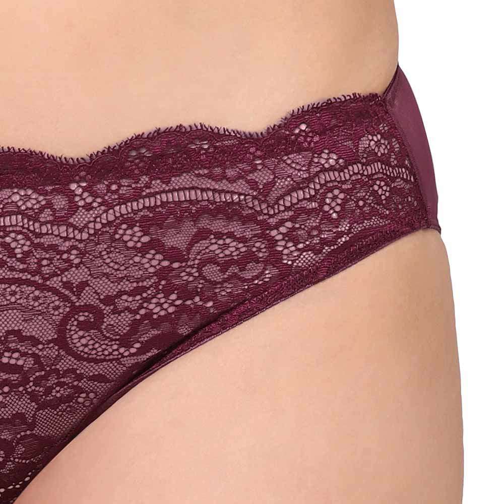 Essential Lace Low Waist Low Coverage Bridal Wear Lace Bikini Panty - Wine