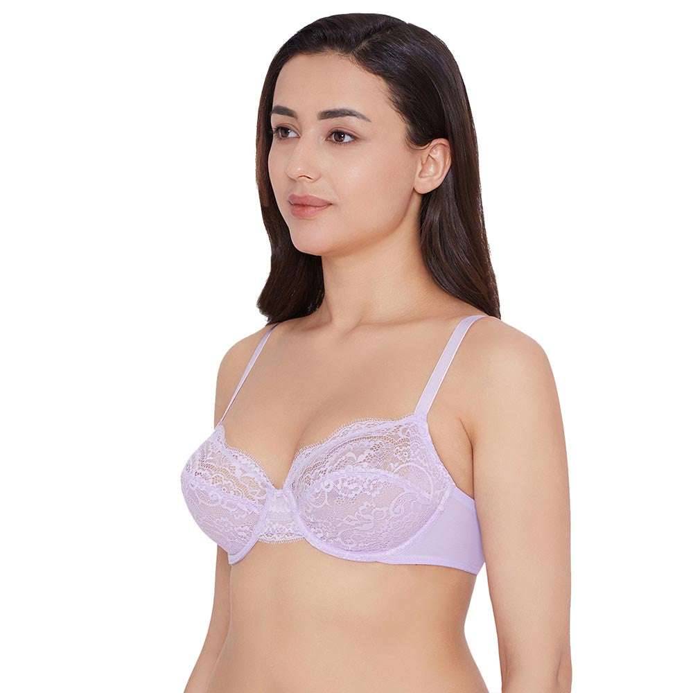 Essential Lace Non Padded Wired Full Cup Bridal Wear Lace Bra Full Support Bra - Lavender