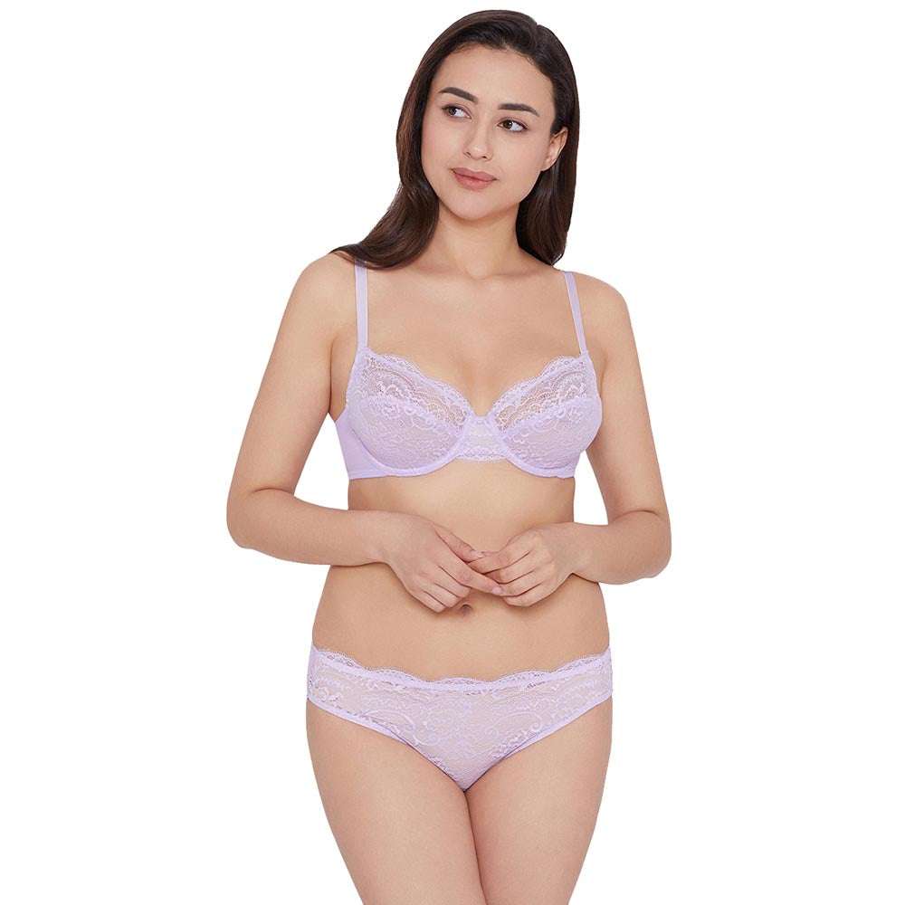 Essential Lace Non Padded Wired Full Cup Bridal Wear Lace Bra Full Support Bra - Lavender