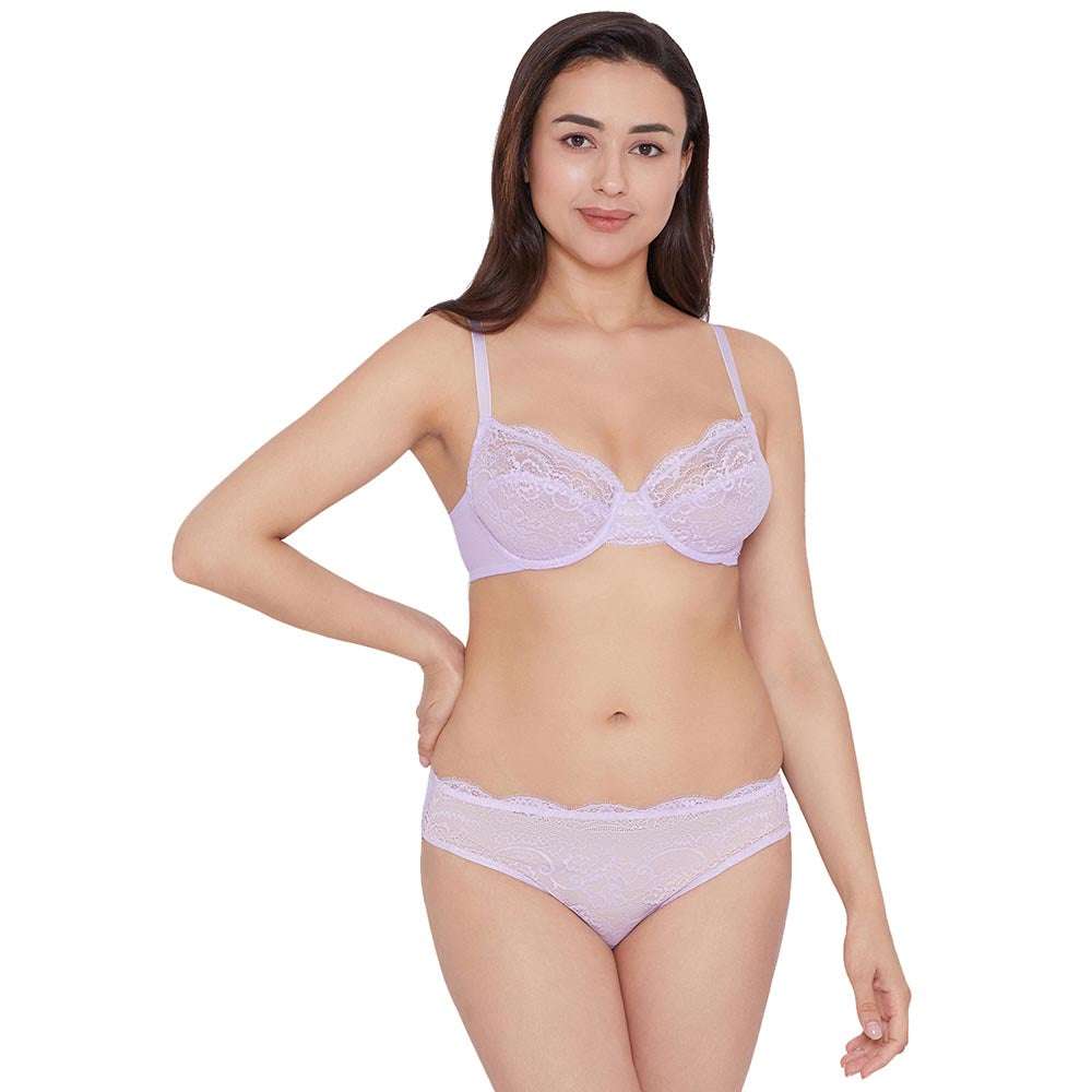 Essential Lace Non Padded Wired Full Cup Bridal Wear Lace Bra Full Support Bra - Lavender
