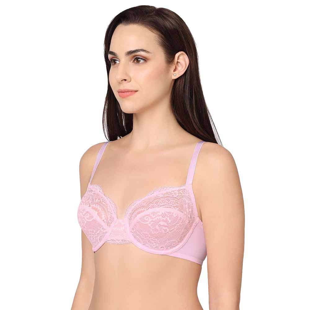 Essential Lace Non Padded Wired Full Cup Bridal Wear Lace Bra Full Support Bra - Light Pink