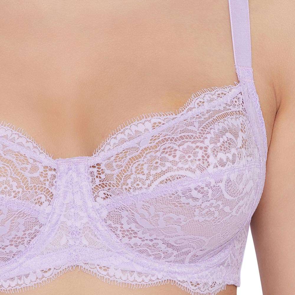 Essential Lace Non Padded Wired Full Cup Bridal Wear Lace Bra Full Support Bra - Lavender