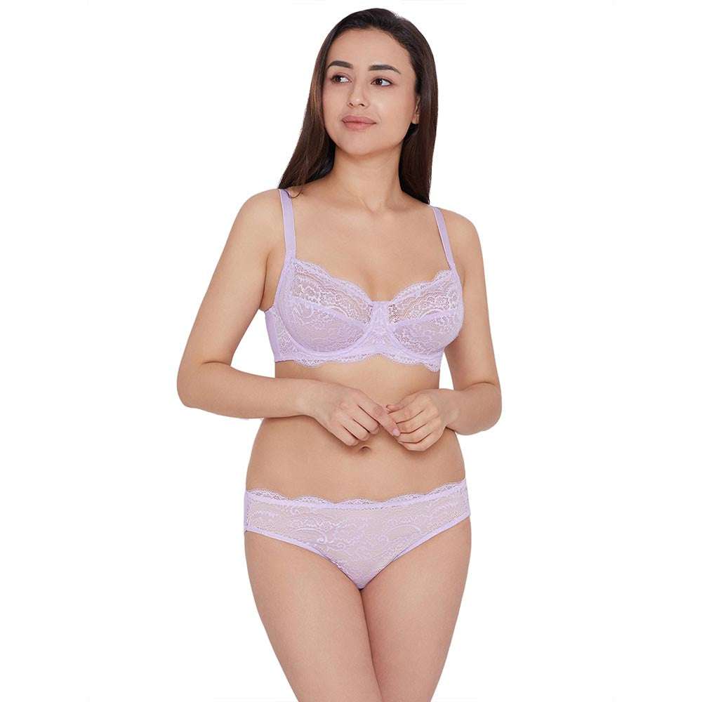 Essential Lace Non Padded Wired Full Cup Bridal Wear Lace Bra Full Support Bra - Lavender