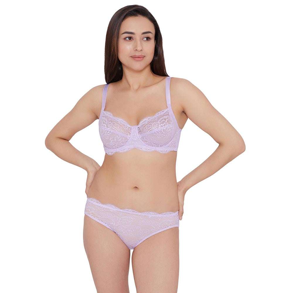 Essential Lace Non Padded Wired Full Cup Bridal Wear Lace Bra Full Support Bra - Lavender