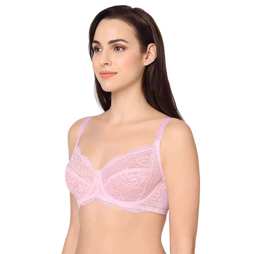 Essential Lace Non Padded Wired Full Cup Bridal Wear Lace Bra Full Support Bra - Light Pink