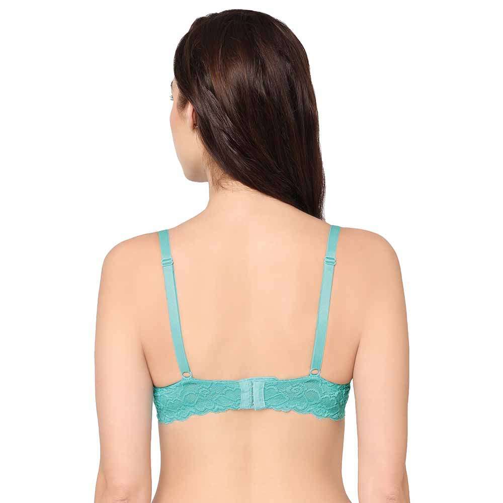 Plush Desire Padded Wired 3/4th Cup Bridal Wear Medium coverage Lace Push Up Bra - Blue