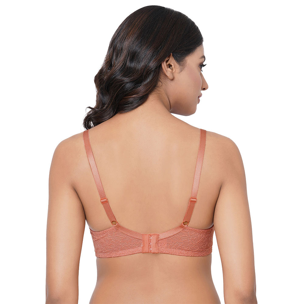 Emma Lace Padded Non-wired 3/4th Cup Bridal Wear Medium coverage Lace Bra - Rust