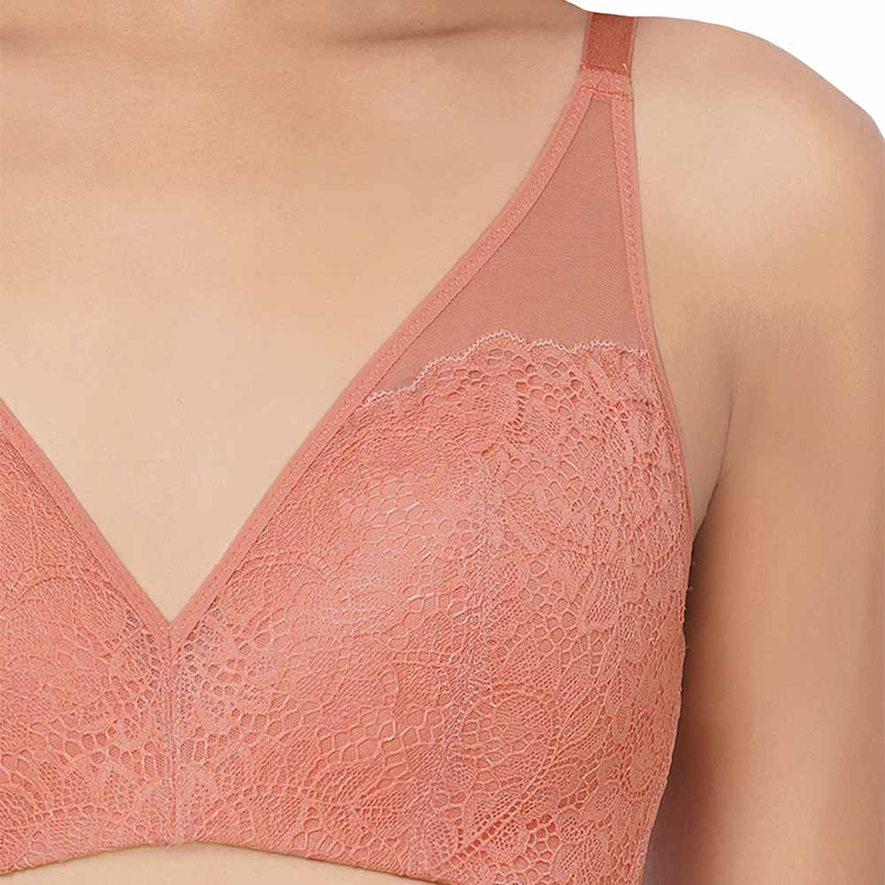Emma Lace Padded Non-wired 3/4th Cup Bridal Wear Medium coverage Lace Bra - Rust