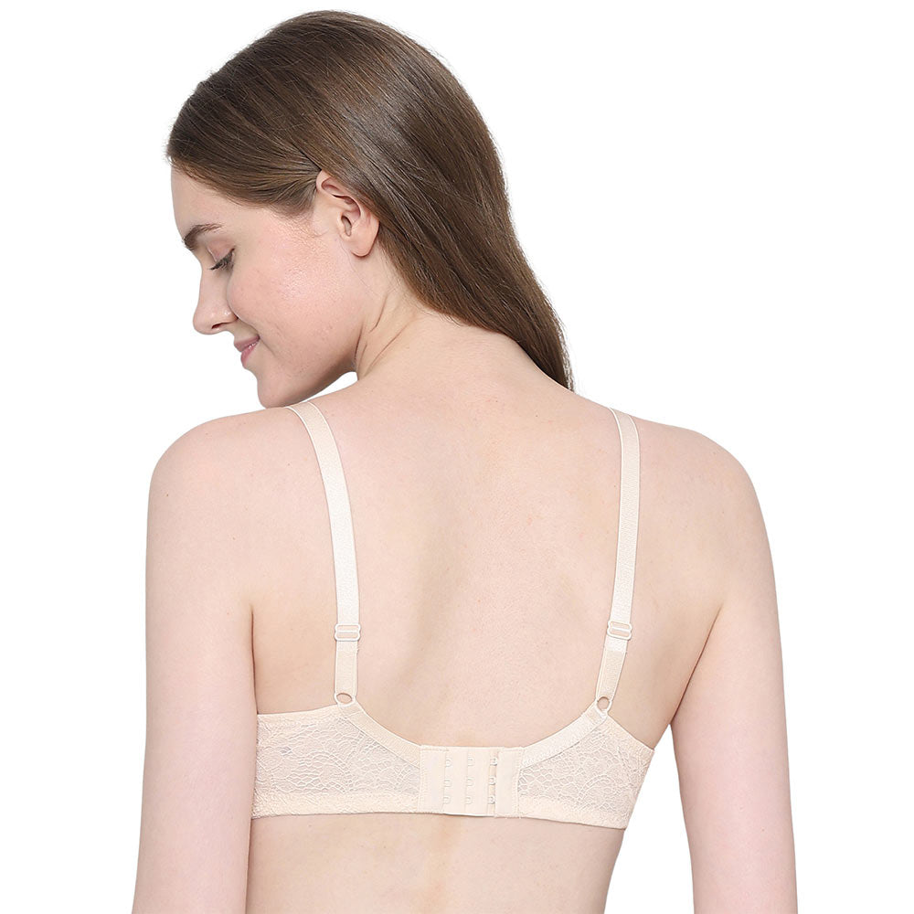 Emma Lace Padded Non-wired 3/4th Cup Bridal Wear Medium coverage Lace Bra - Beige