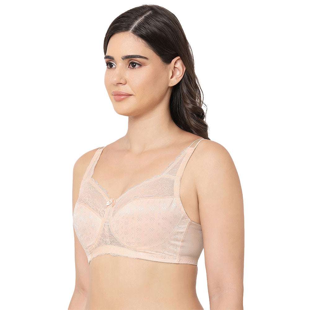 Classic Non Padded Non Wired Full Coverage Plus Size Everyday Comfort Bra - Beige