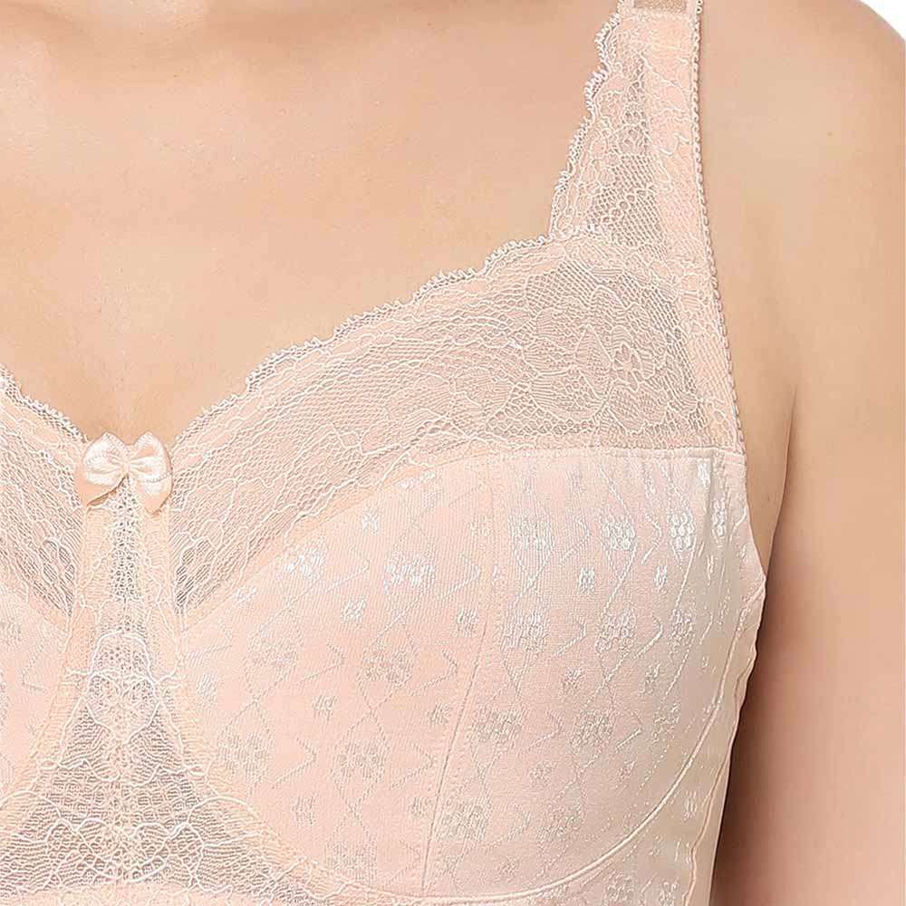 Classic Non Padded Non Wired Full Coverage Plus Size Everyday Comfort Bra - Beige