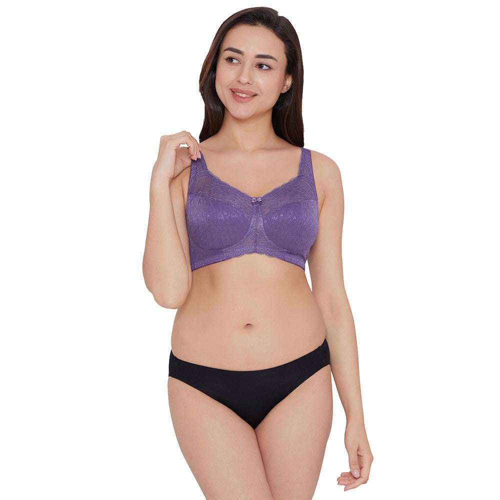 Classic Non Padded Non Wired Full Coverage Plus Size Everyday Comfort Bra - Purple