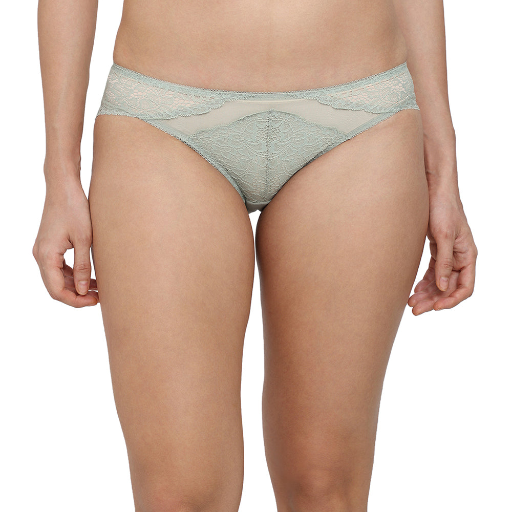 Emma Lace Low Waist Medium Coverage Bridal Wear Lace Bikini Panty - Green