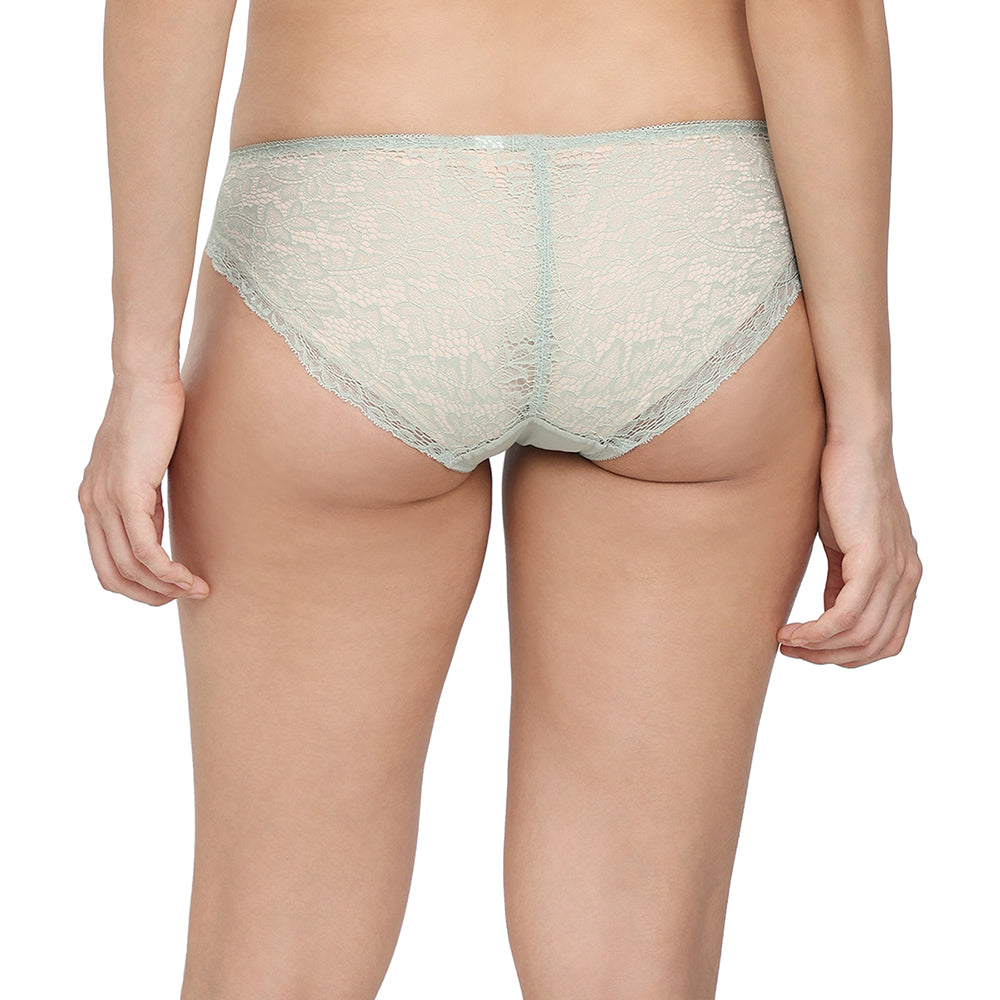 Emma Lace Low Waist Medium Coverage Bridal Wear Lace Bikini Panty - Green