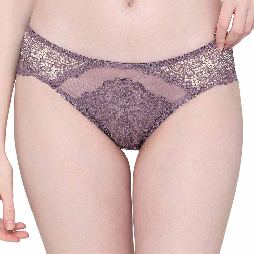 Emma Lace Low Waist Medium Coverage Bridal Wear Lace Bikini Panty - Purple