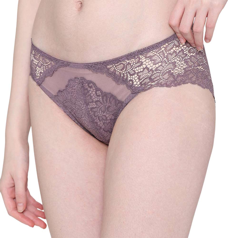 Emma Lace Low Waist Medium Coverage Bridal Wear Lace Bikini Panty - Purple