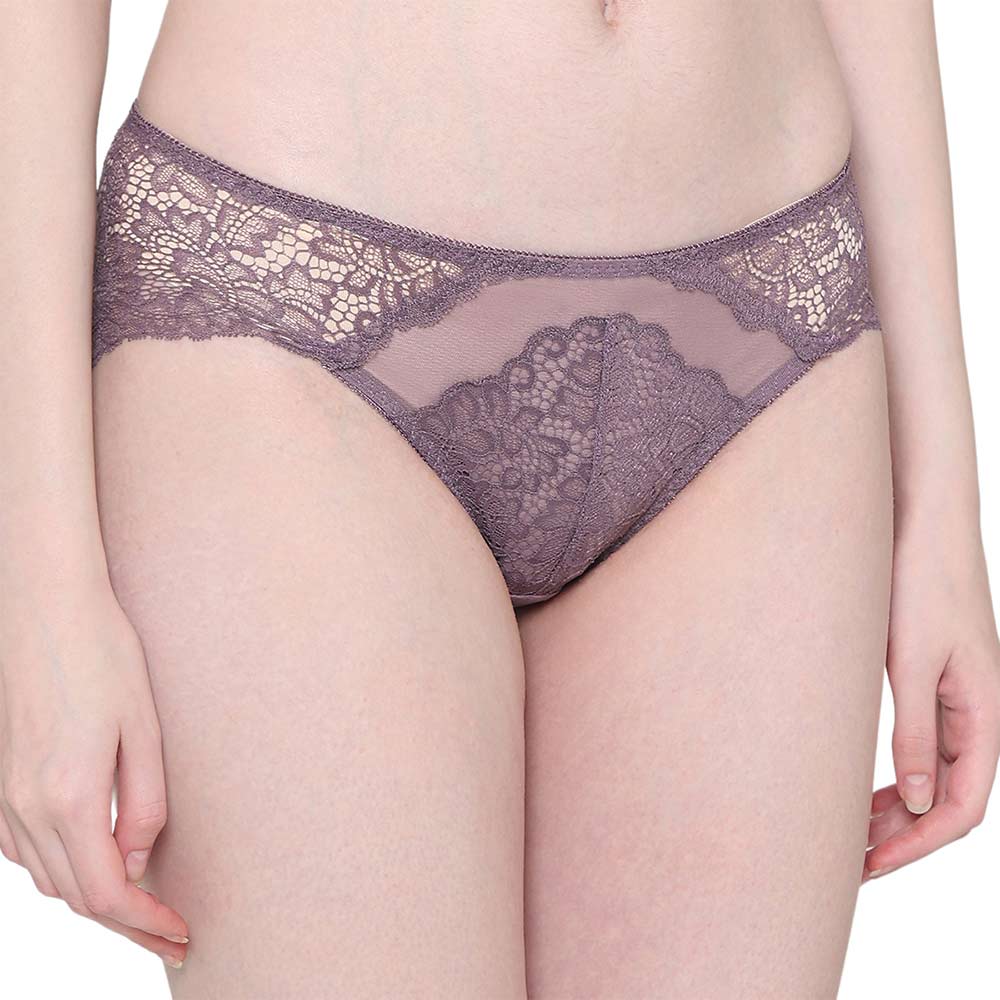 Emma Lace Low Waist Medium Coverage Bridal Wear Lace Bikini Panty - Purple