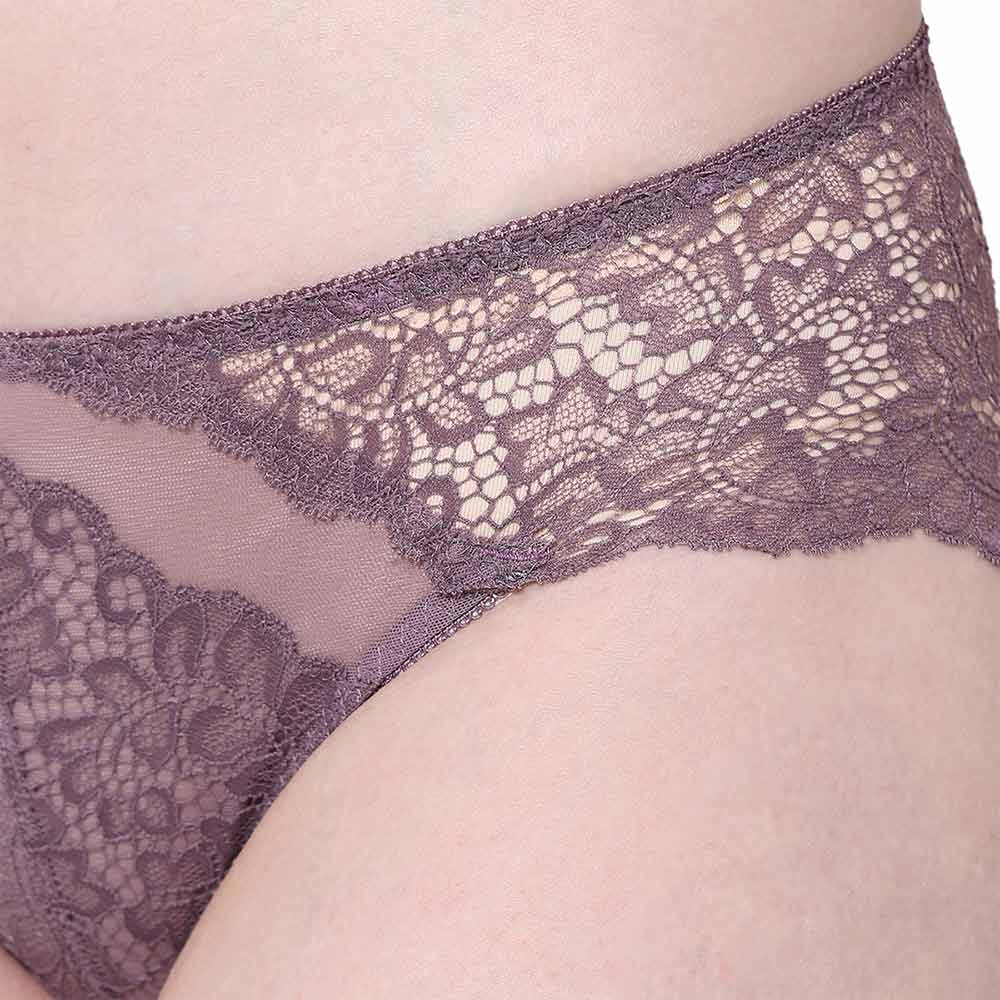 Emma Lace Low Waist Medium Coverage Bridal Wear Lace Bikini Panty - Purple