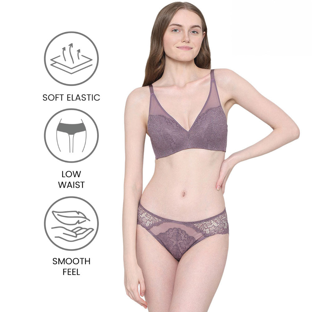 Emma Lace Low Waist Medium Coverage Bridal Wear Lace Bikini Panty - Purple