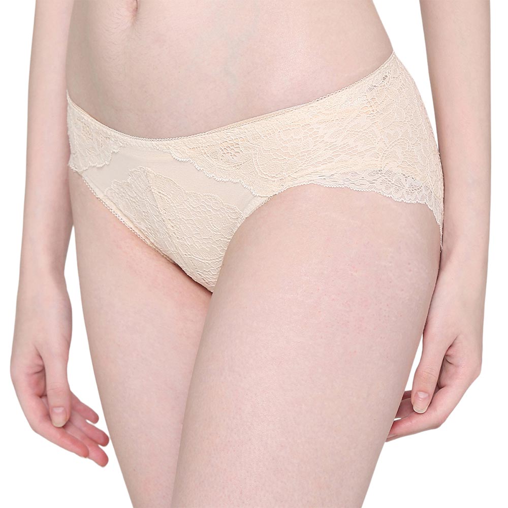 Emma Lace Low Waist Medium Coverage Bridal Wear Lace Bikini Panty - Beige