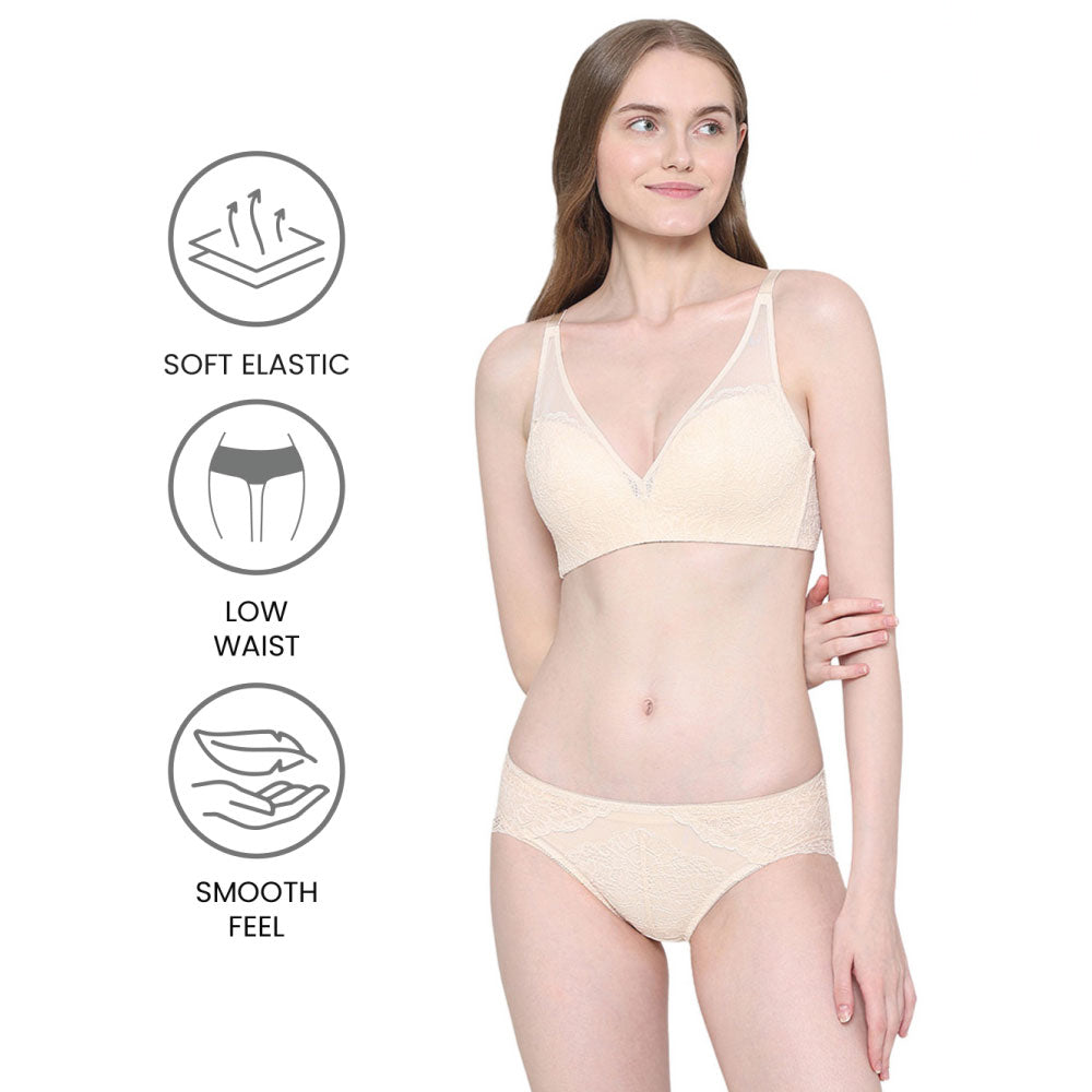 Emma Lace Low Waist Medium Coverage Bridal Wear Lace Bikini Panty - Beige