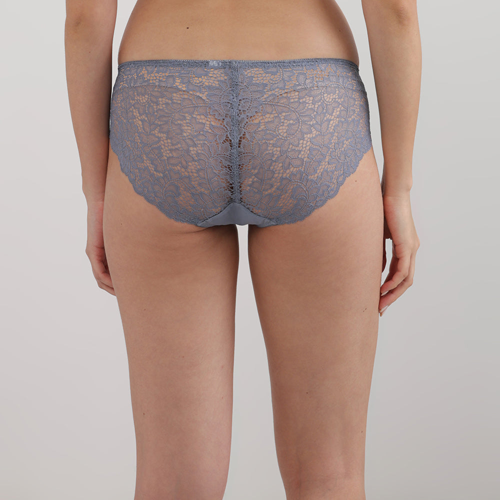 Emma Lace Low Waist Medium Coverage Bridal Wear Lace Bikini Panty-Grey