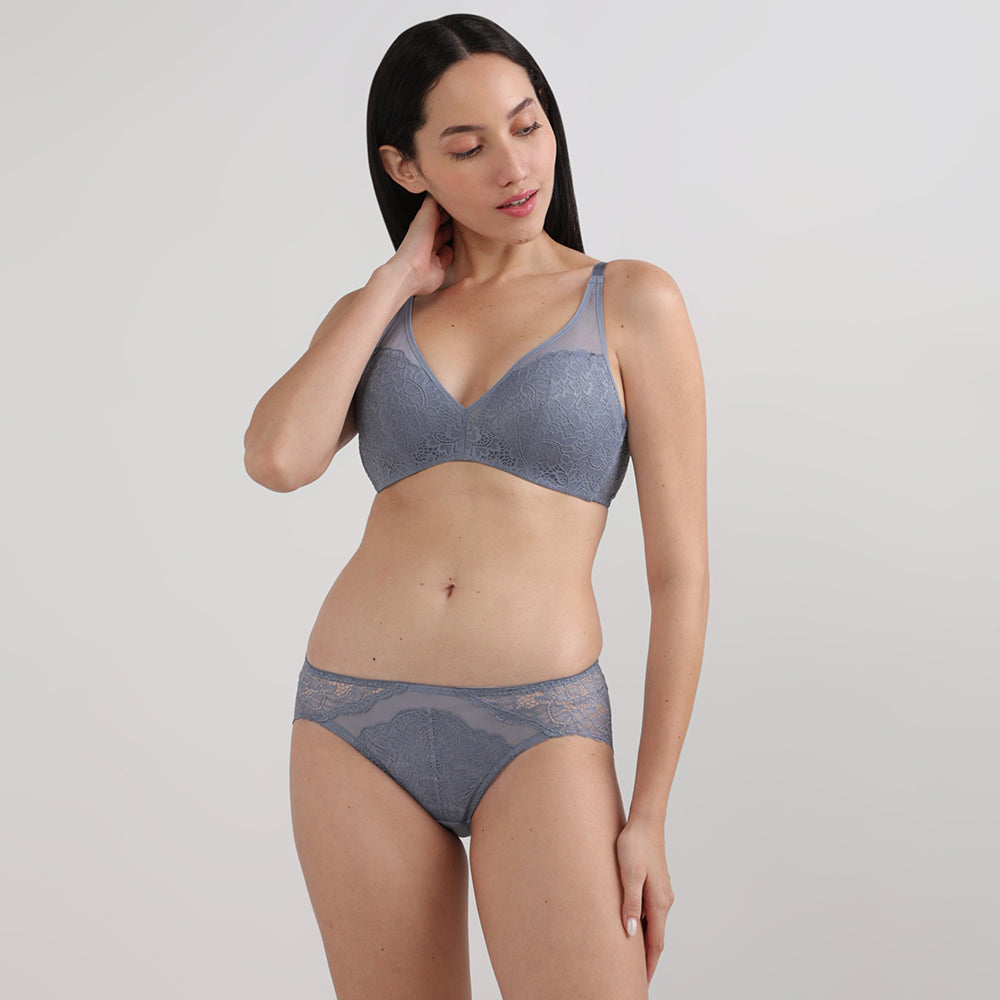 Emma Lace Low Waist Medium Coverage Bridal Wear Lace Bikini Panty-Grey