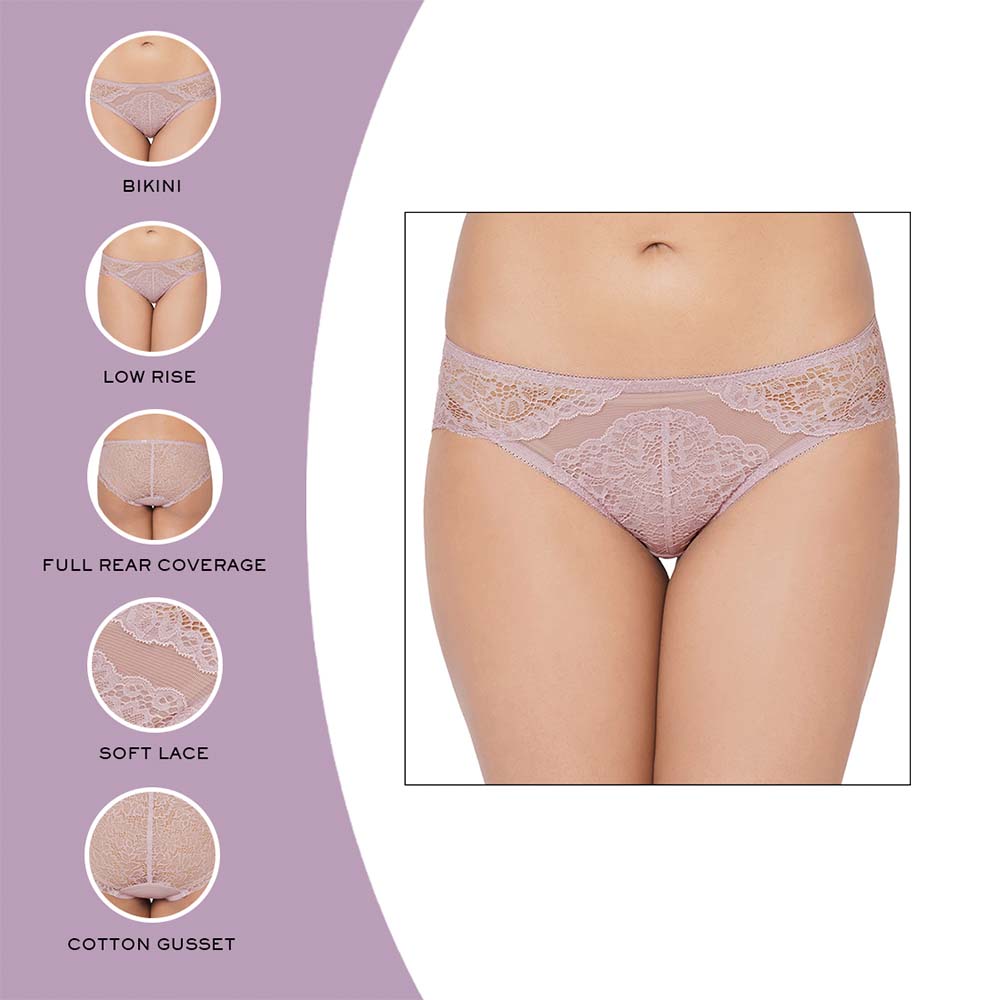Emma Lace Low Waist Medium Coverage Bridal Wear Lace Bikini Panty - Light Purple