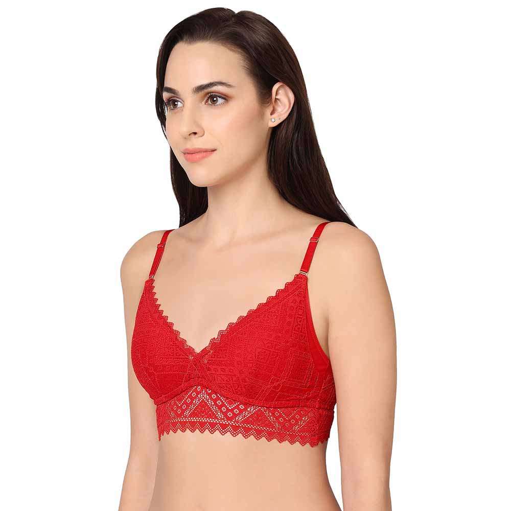 Gaia Collection Padded Non-Wired 3/4th Coverage Lacy Bralette Bra - Red