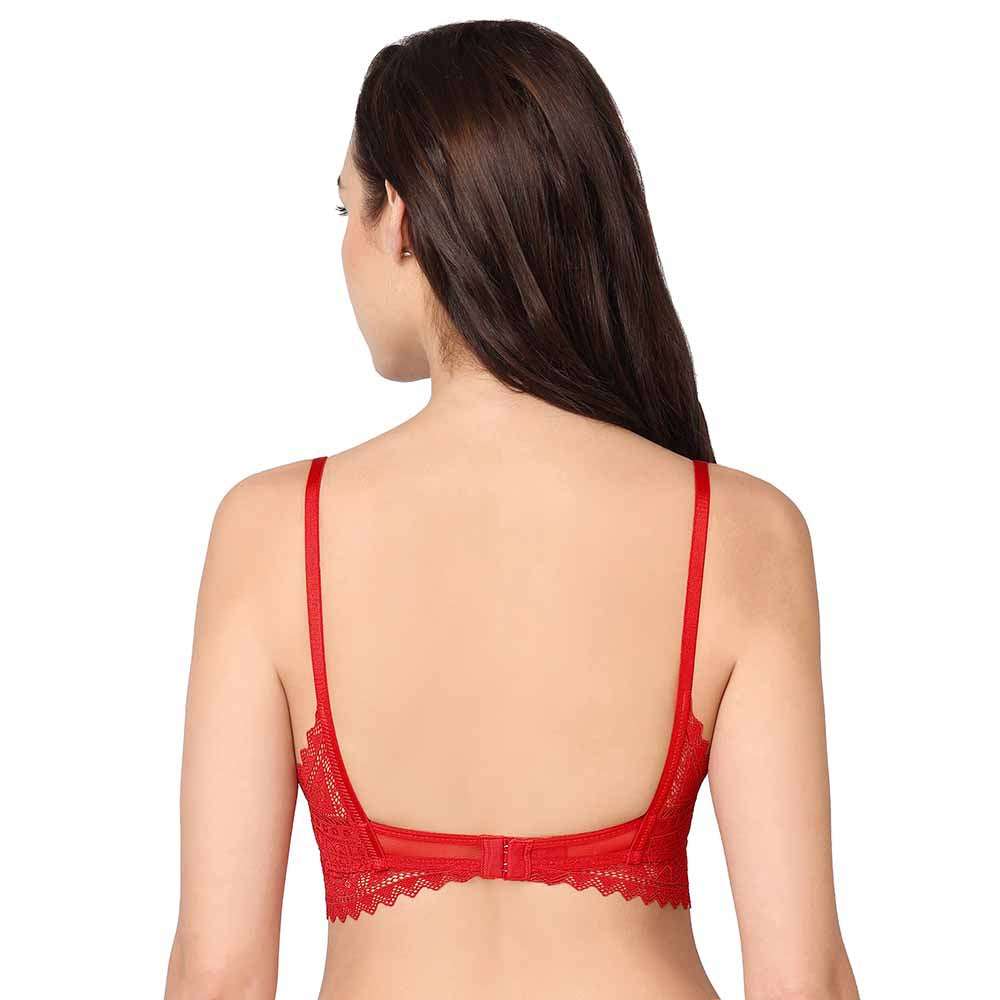 Gaia Collection Padded Non-Wired 3/4th Coverage Lacy Bralette Bra - Red
