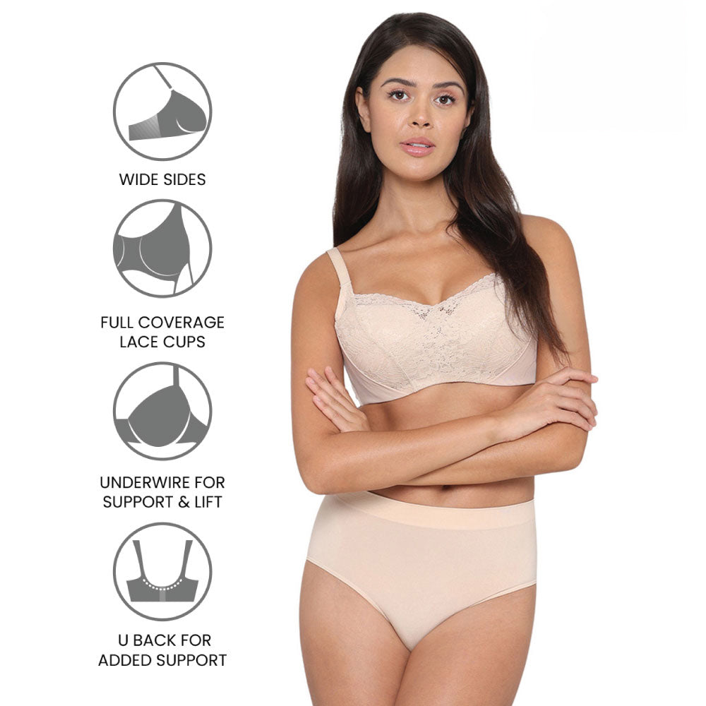 Moselle Padded Wired Full Cup Bridal Wear Full coverage Lace Bra - Beige