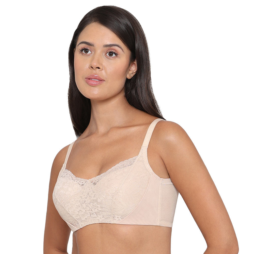 Moselle Padded Wired Full Cup Bridal Wear Full coverage Lace Bra - Beige