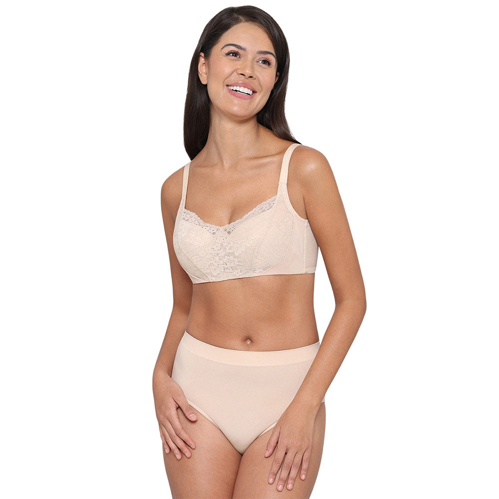 Moselle Padded Wired Full Cup Bridal Wear Full coverage Lace Bra - Beige