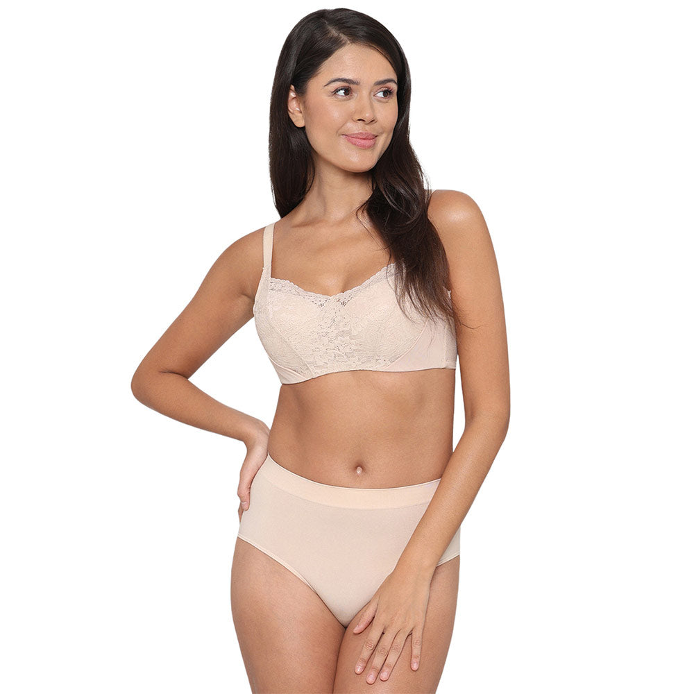 Moselle Padded Wired Full Cup Bridal Wear Full coverage Lace Bra - Beige