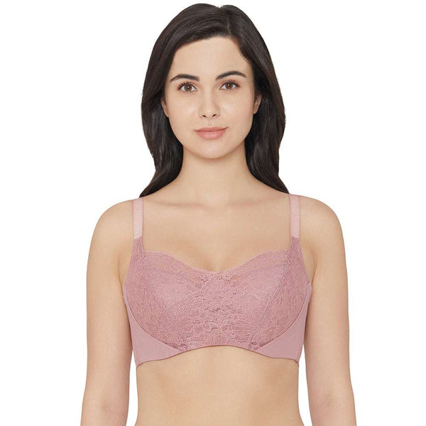 Essential Lace Non Padded Wired Full Cup Bridal Wear Lace Bra Full Support  Bra - Pink