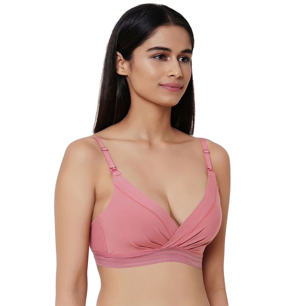 La Vigne Padded Non-Wired 3/4th Cup Medium coverage Maternity Bra - Pink