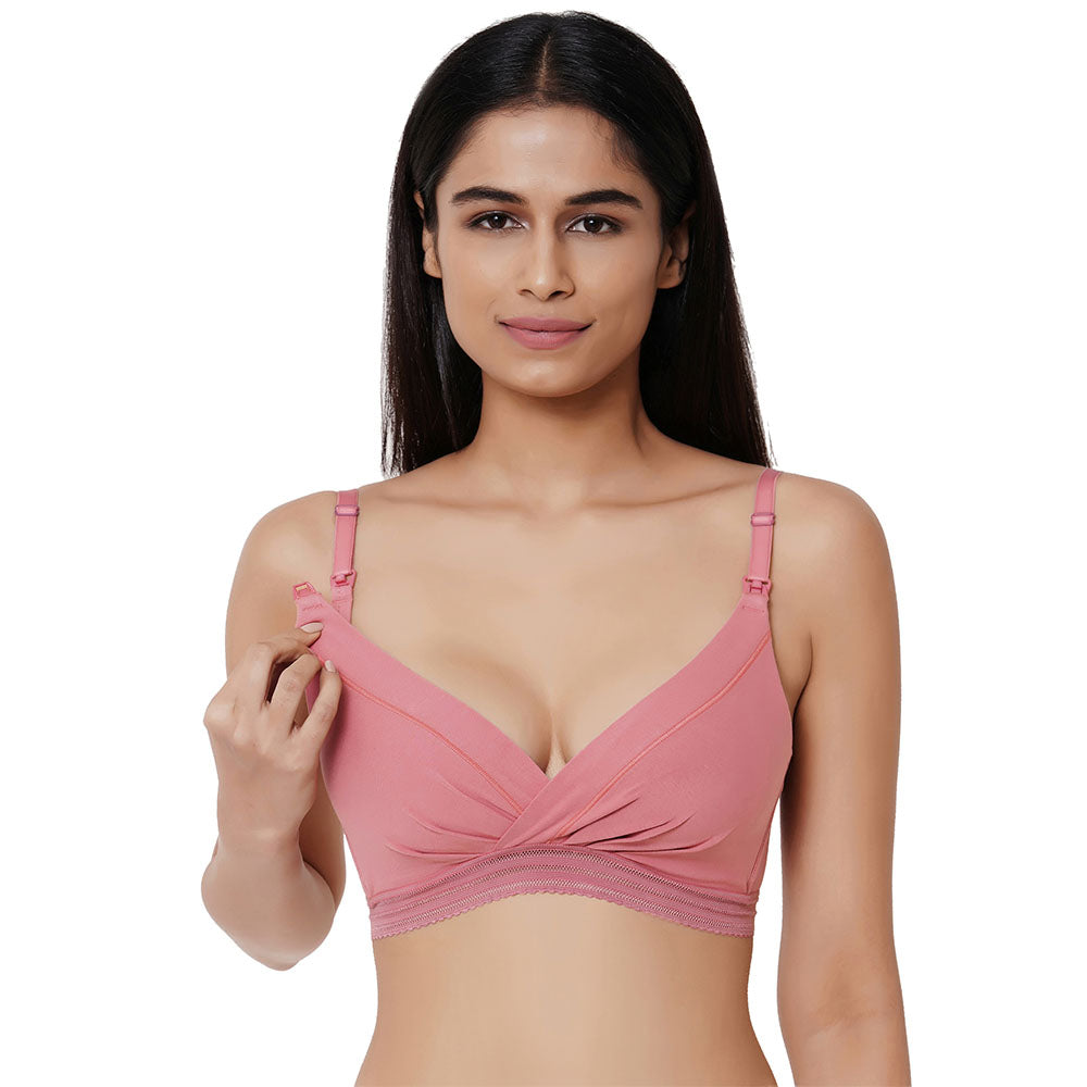 La Vigne Padded Non-Wired 3/4th Cup Medium coverage Maternity Bra - Pink