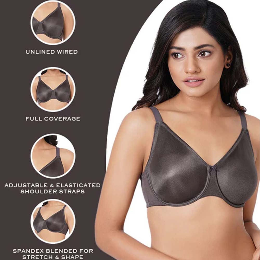 Pixie Non Padded Wired Full Cup Everyday Wear Plus Size Full Support Minimizer Bra - Dark Grey