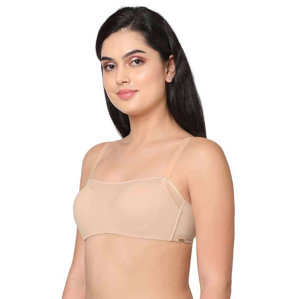 Contour Padded Wired 3/4th Cup Full Coverage Mesh Fashion Bra - Beige