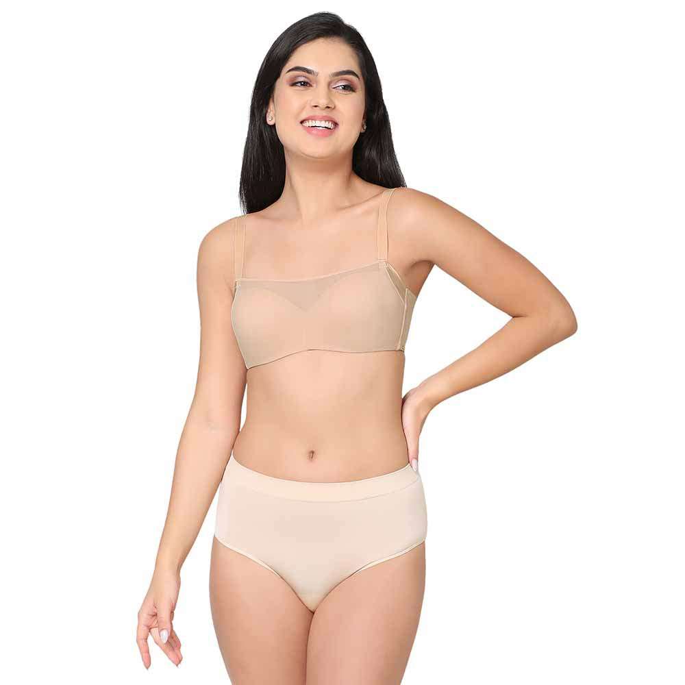 Contour Padded Wired 3/4th Cup Full Coverage Mesh Fashion Bra - Beige