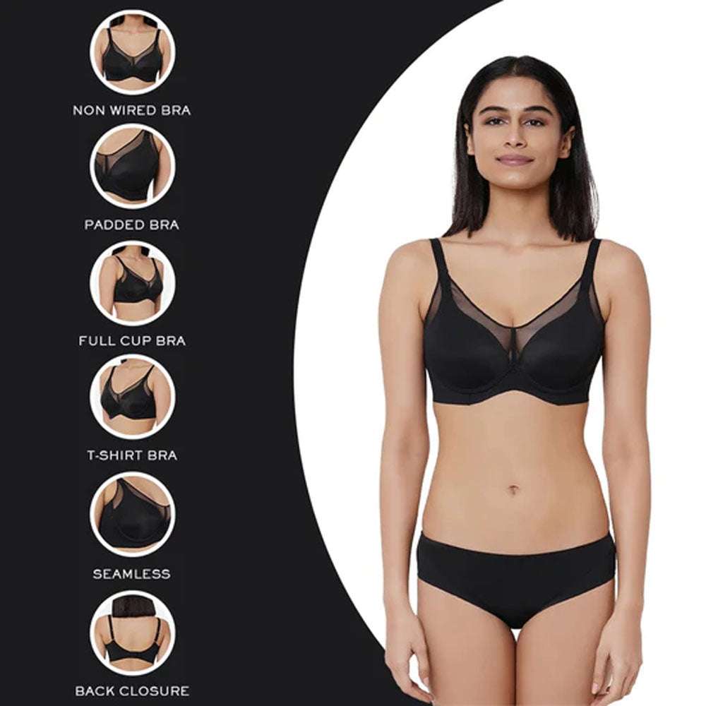 Franca Padded Non-wired Full Cup Everyday Wear Full coverage T-Shirt Bra - Black