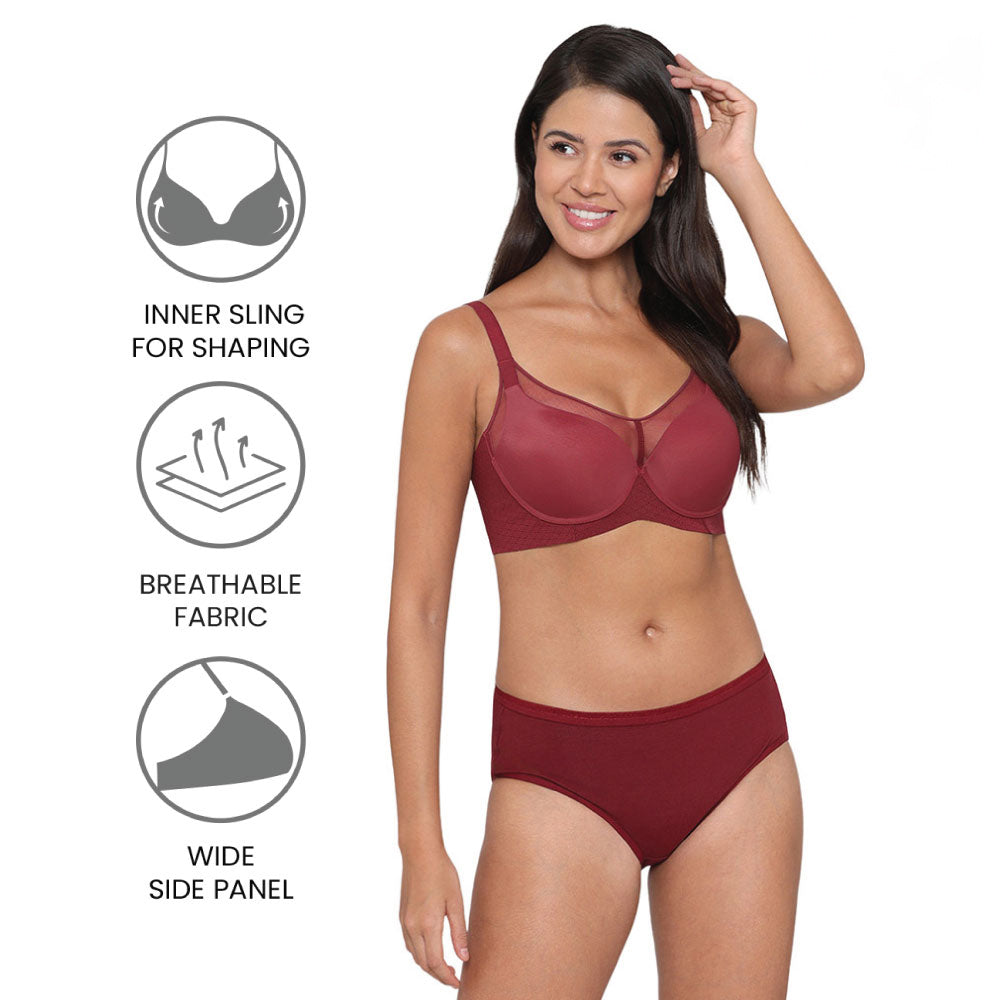 Franca Padded Non-wired Full Cup Everyday Wear Full coverage T-Shirt Bra - Maroon
