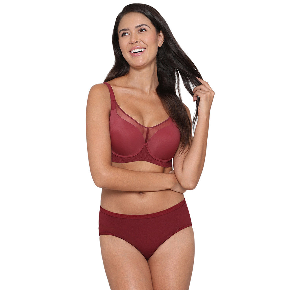 Franca Padded Non-wired Full Cup Everyday Wear Full coverage T-Shirt Bra - Maroon