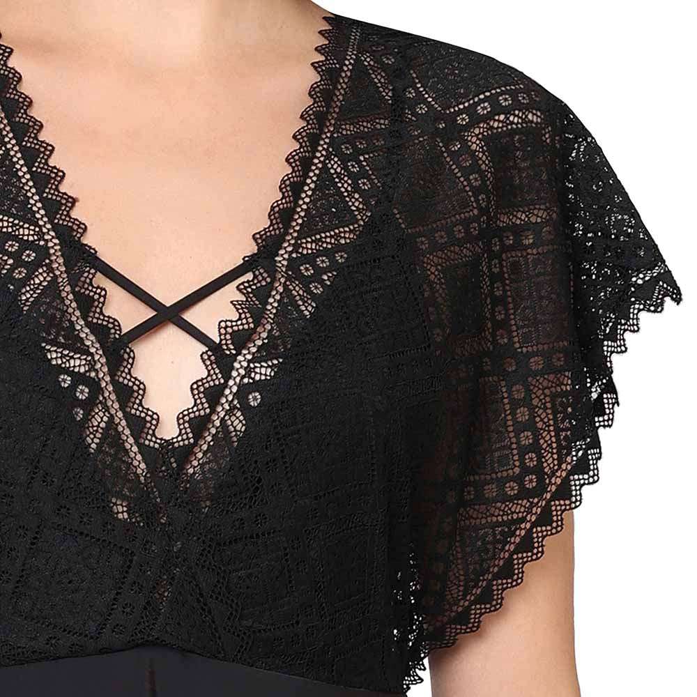 Gaia Non Padded Non Wired Bridal Wear Short Lace Babydoll Chemise - Black